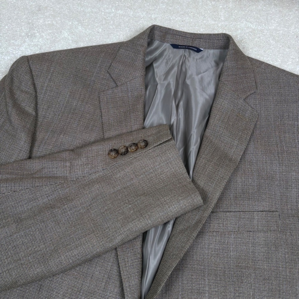 Vtg Ralph Ralph Lauren Mens Brown Micro Check Silk Wool Blazer Sport Coat 46L